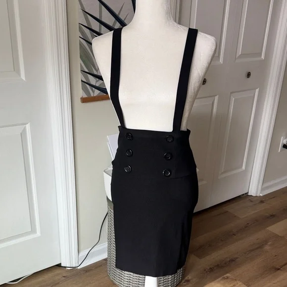 Wet Seal Black Pencil Skirt with Suspenders - Picture 1 of 8